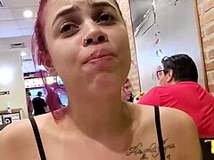 Latina babe with natural tits shows off her body at mcdonalds