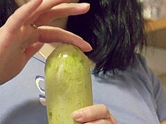 Hardcore homemade fetish video of extreme anal insertion with vegetable in the kitchen