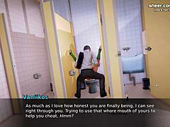 Een 18-jarige student met een strak poesje krijgt een creampie in het openbare toilet in deel 5 van de video van de Waifu Academy