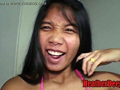 Heatherdeep, thajská tínedžerka, intenzívne fajčí hlboké hrdlo a dostane do hrdla krém
