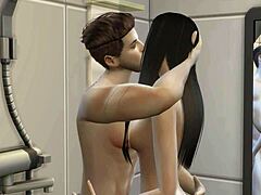 Gecensureerde 3D hentai seksscène met simlish dzire in de badkamer