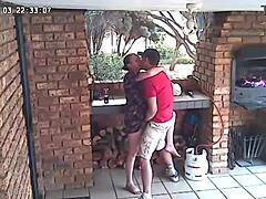 Spy camera couple caught fucking on the porch of the nature reserve
