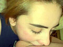 Pov video of a dirty blonde getting face fucked and swallowing cum