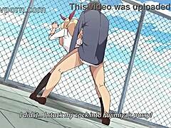 Anime babe berambut pirang menikmati seks di tempat awam dari belakang