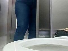 Latina beauty caught urinating in public restroom